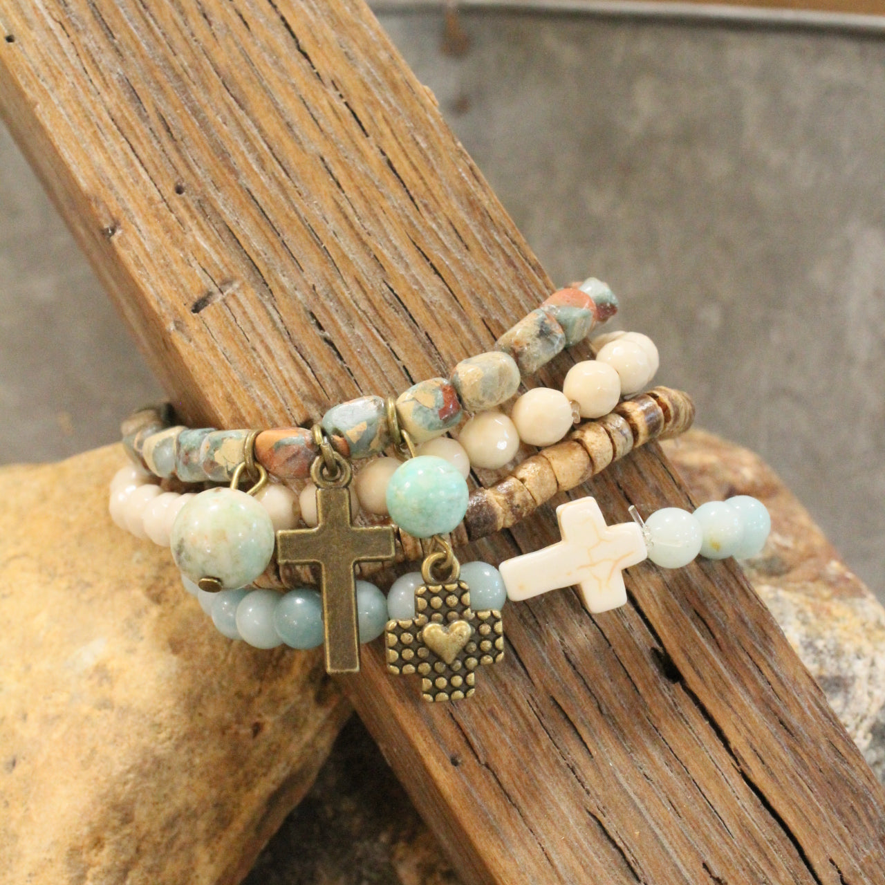 Abba Father Cross Charm Bracelet Set