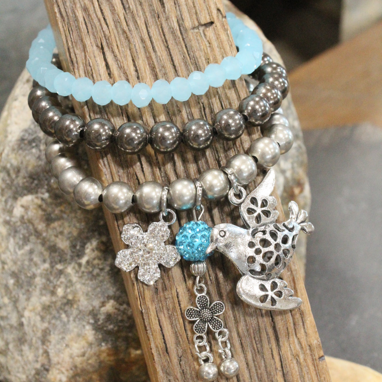 Wings Spread Baby Blue Bird Bracelet Set