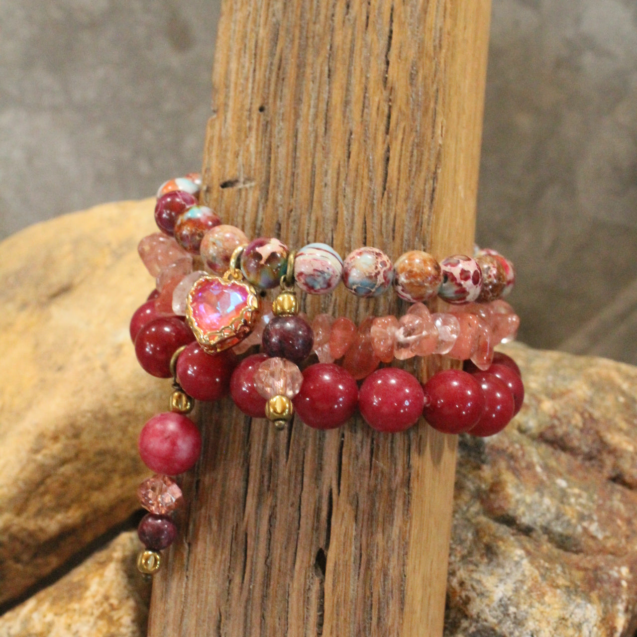 Rich In Passionate Pink Heart Bracelet Set