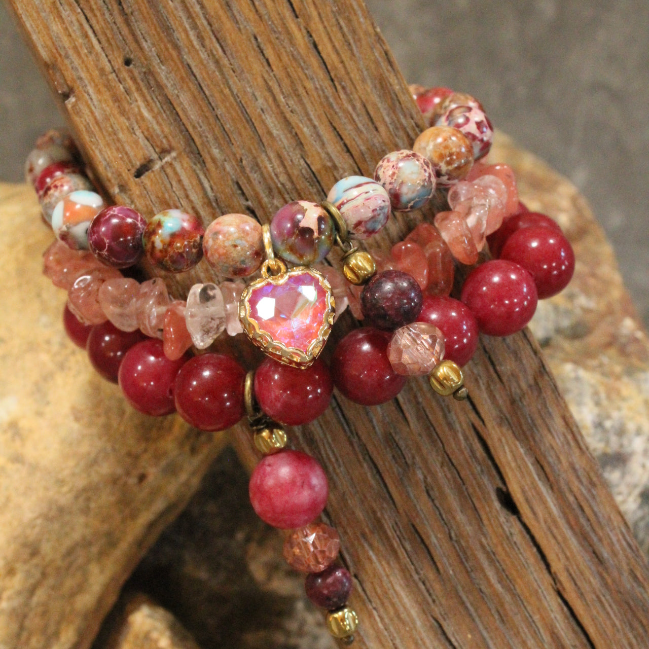 Rich In Passionate Pink Heart Bracelet Set