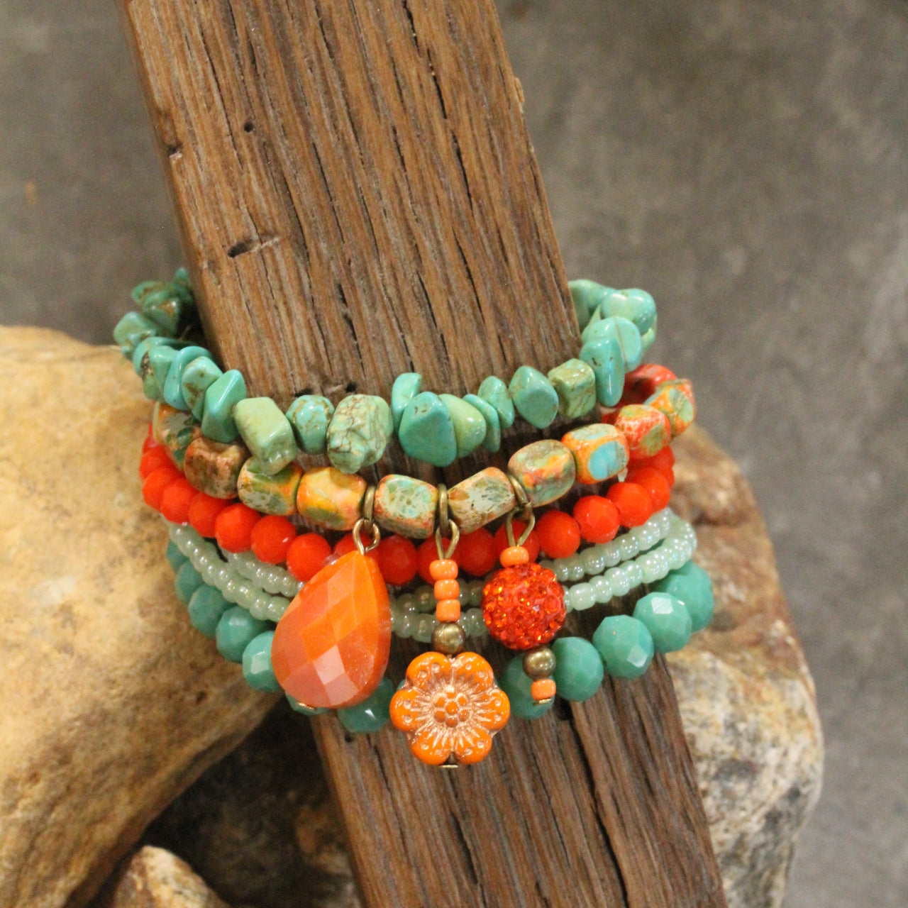 Mixed Stones & Glass Sass Bracelet Set