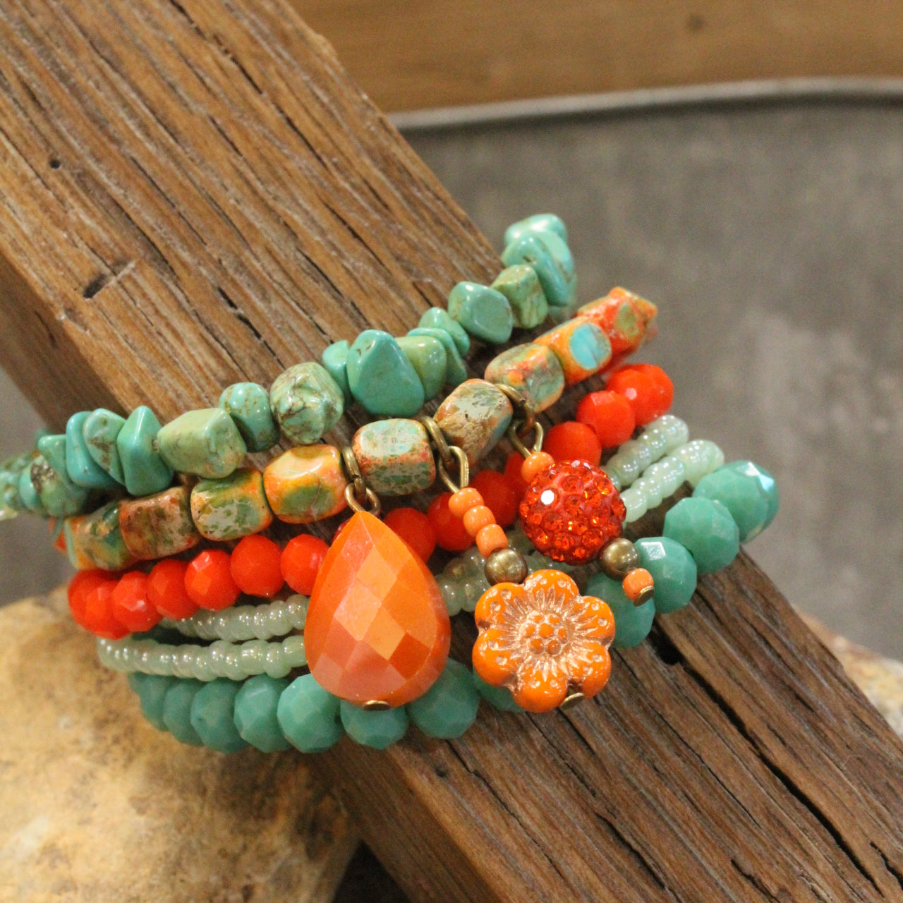 Mixed Stones & Glass Sass Bracelet Set