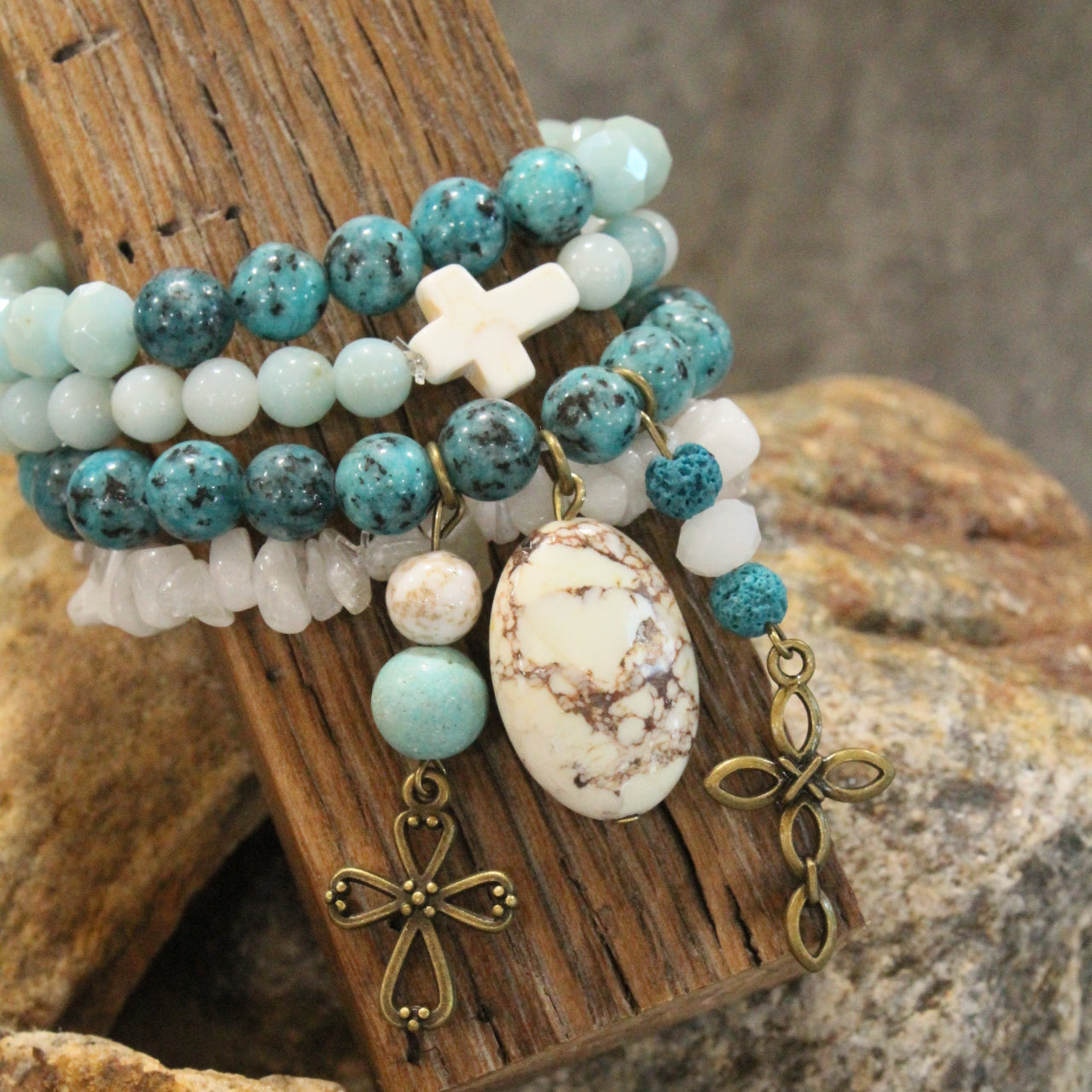 He Is My Rock Cross Charm Bracelet Set