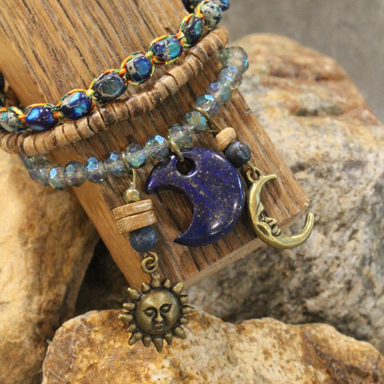 Mixed Moons & Stone Sass Bracelet Set