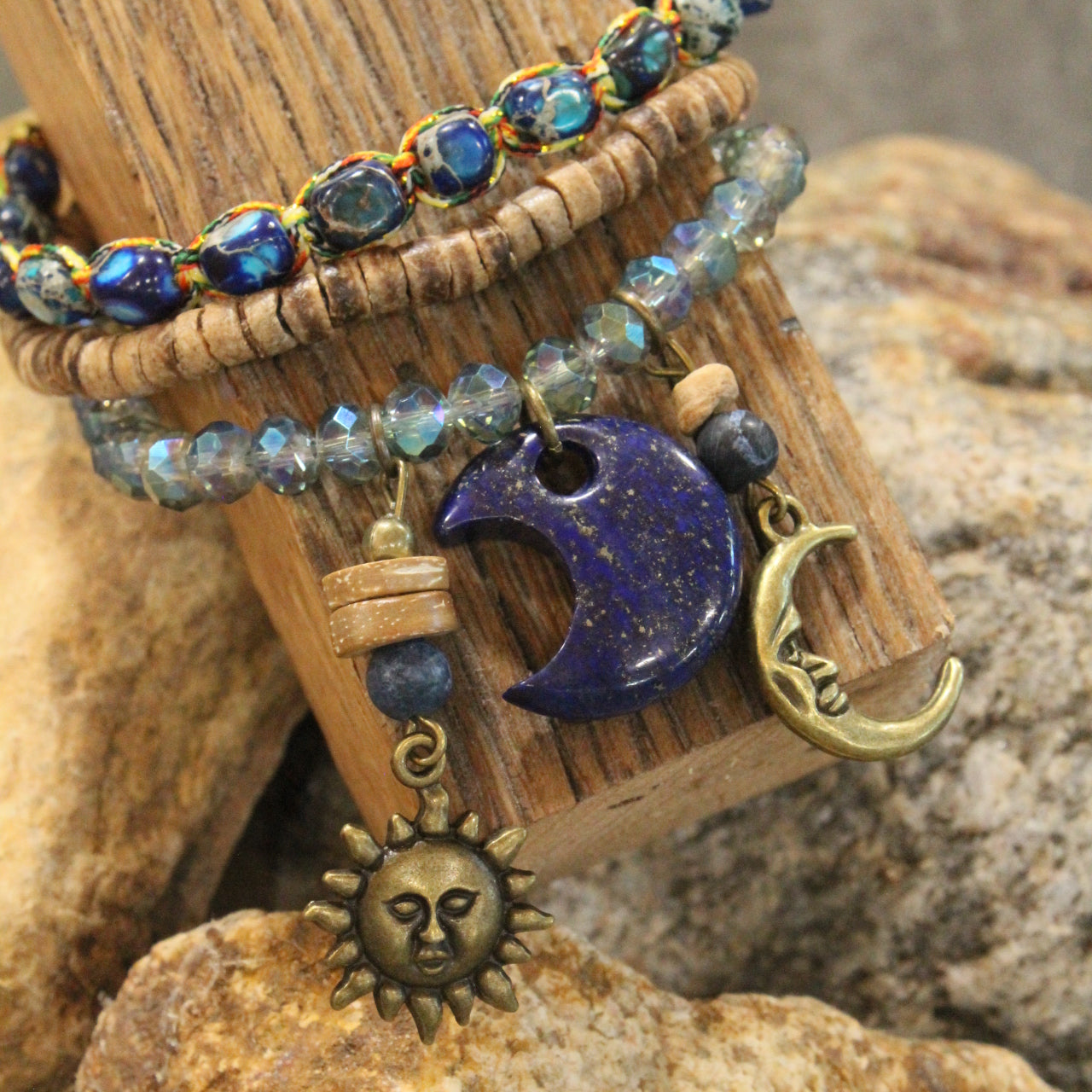 Mixed Moons & Stone Sass Bracelet Set