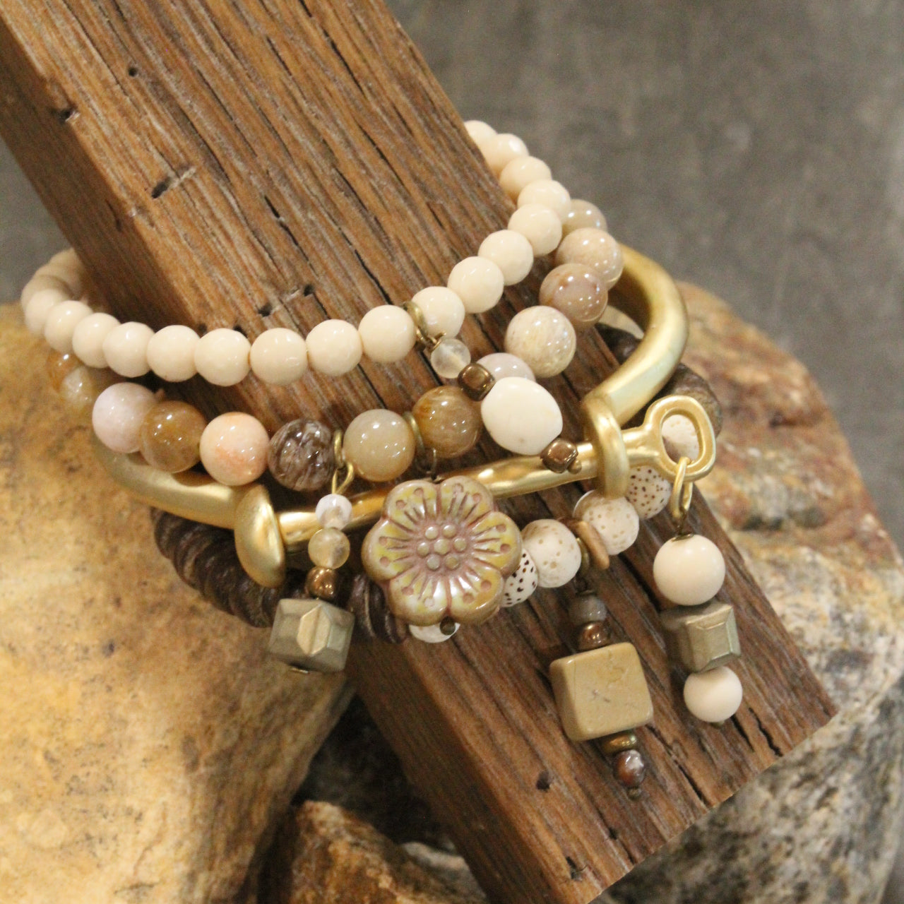 All Cuffed Up Golden Charm Bracelet Set