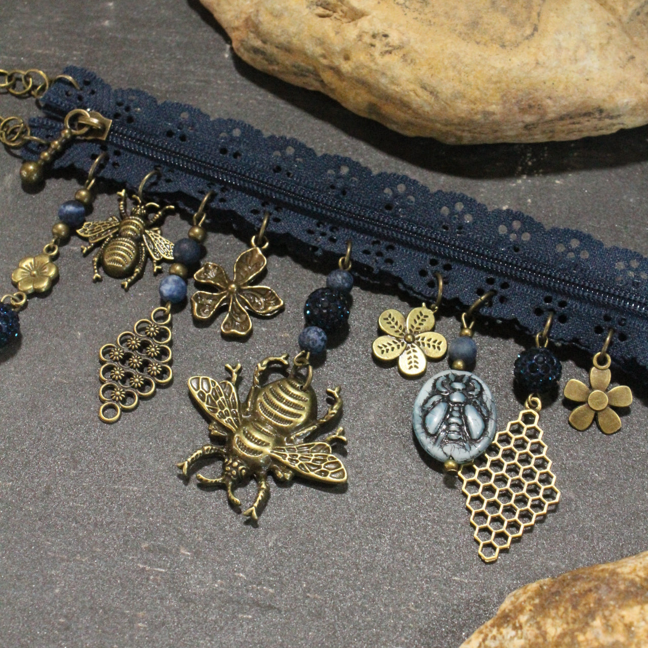 All Choked Up Bumble Bee Blue Necklace