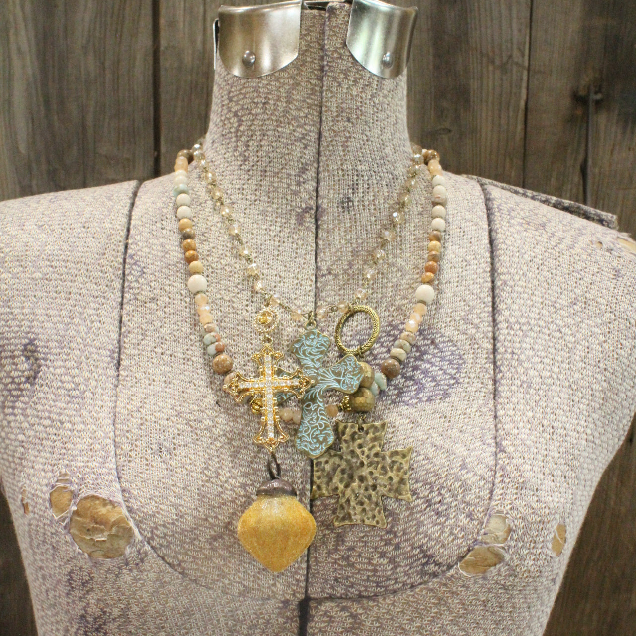 Forgiven Charm'd Golden Stone Cross Necklace