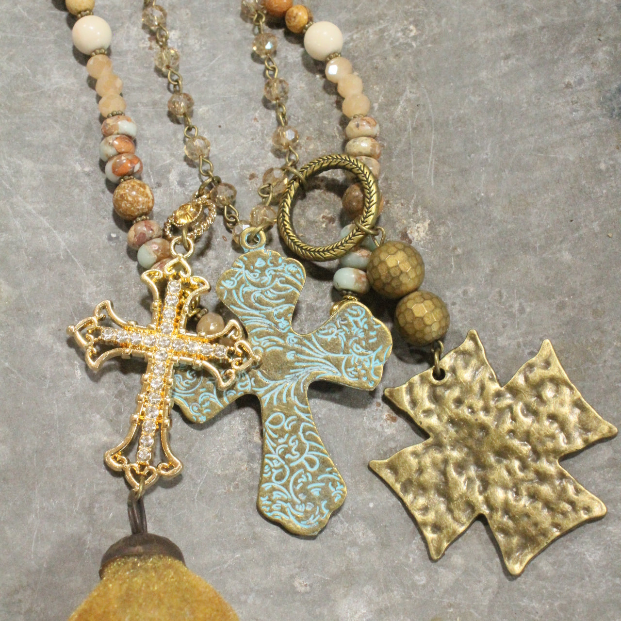 Forgiven Charm'd Golden Stone Cross Necklace
