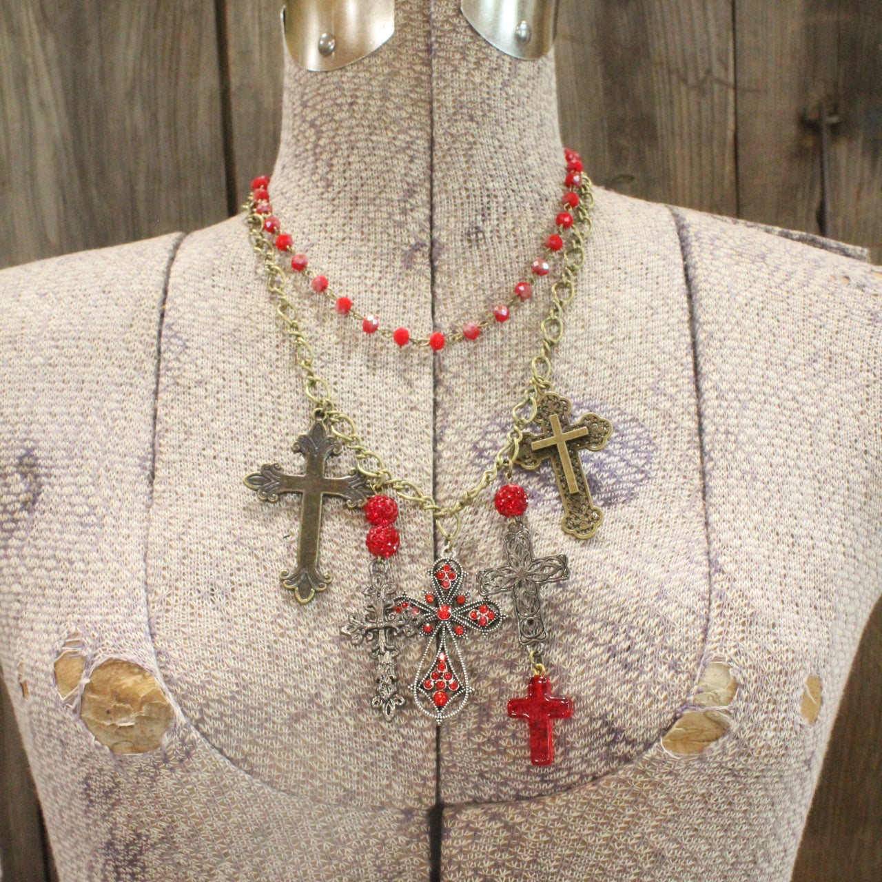 Forgiven Charm'd Red Stone Cross Necklace