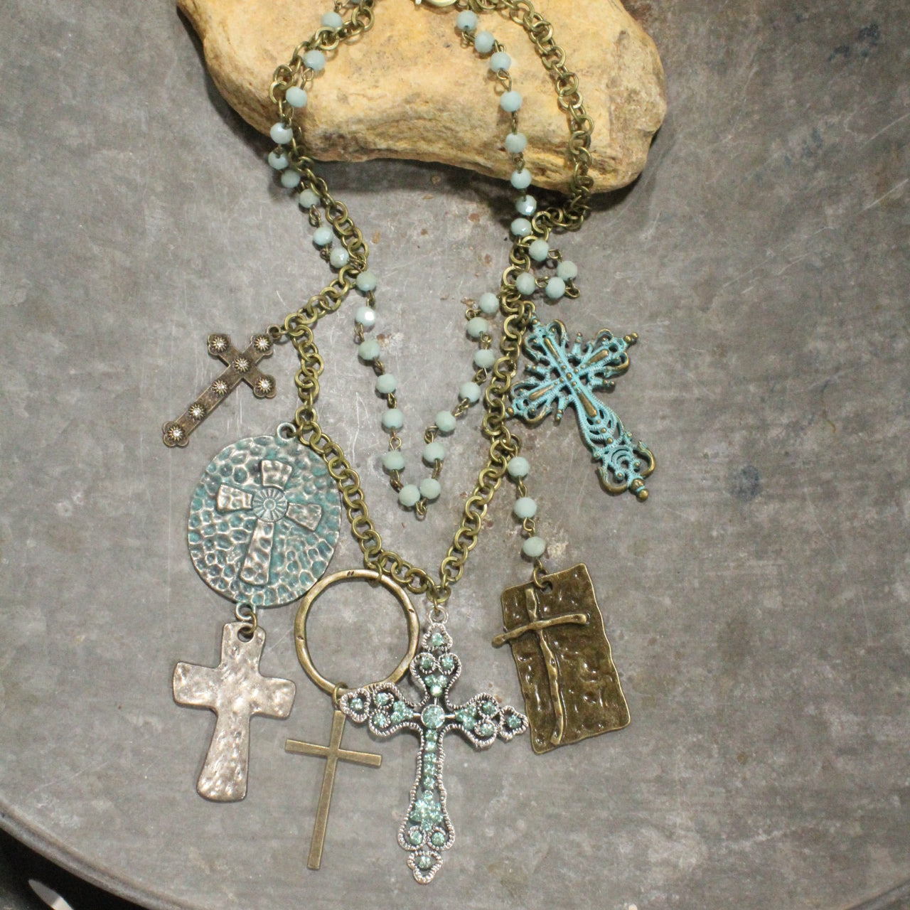 Forgiven Charm'd Mint Stone Cross Necklace