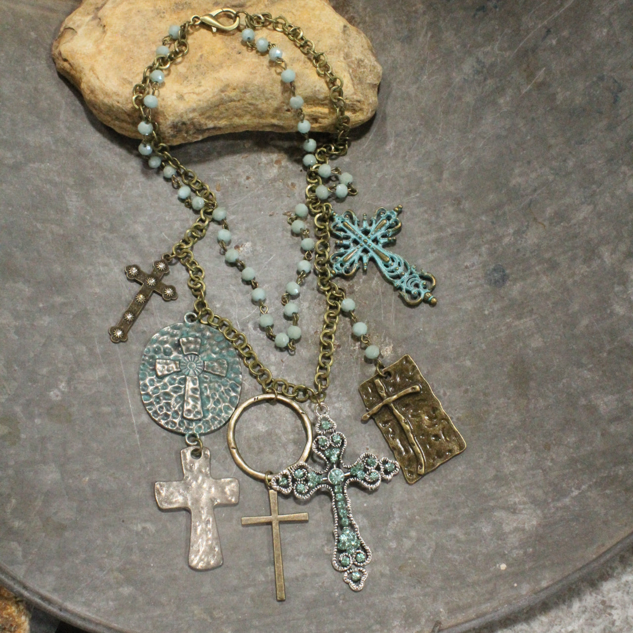Forgiven Charm'd Mint Stone Cross Necklace