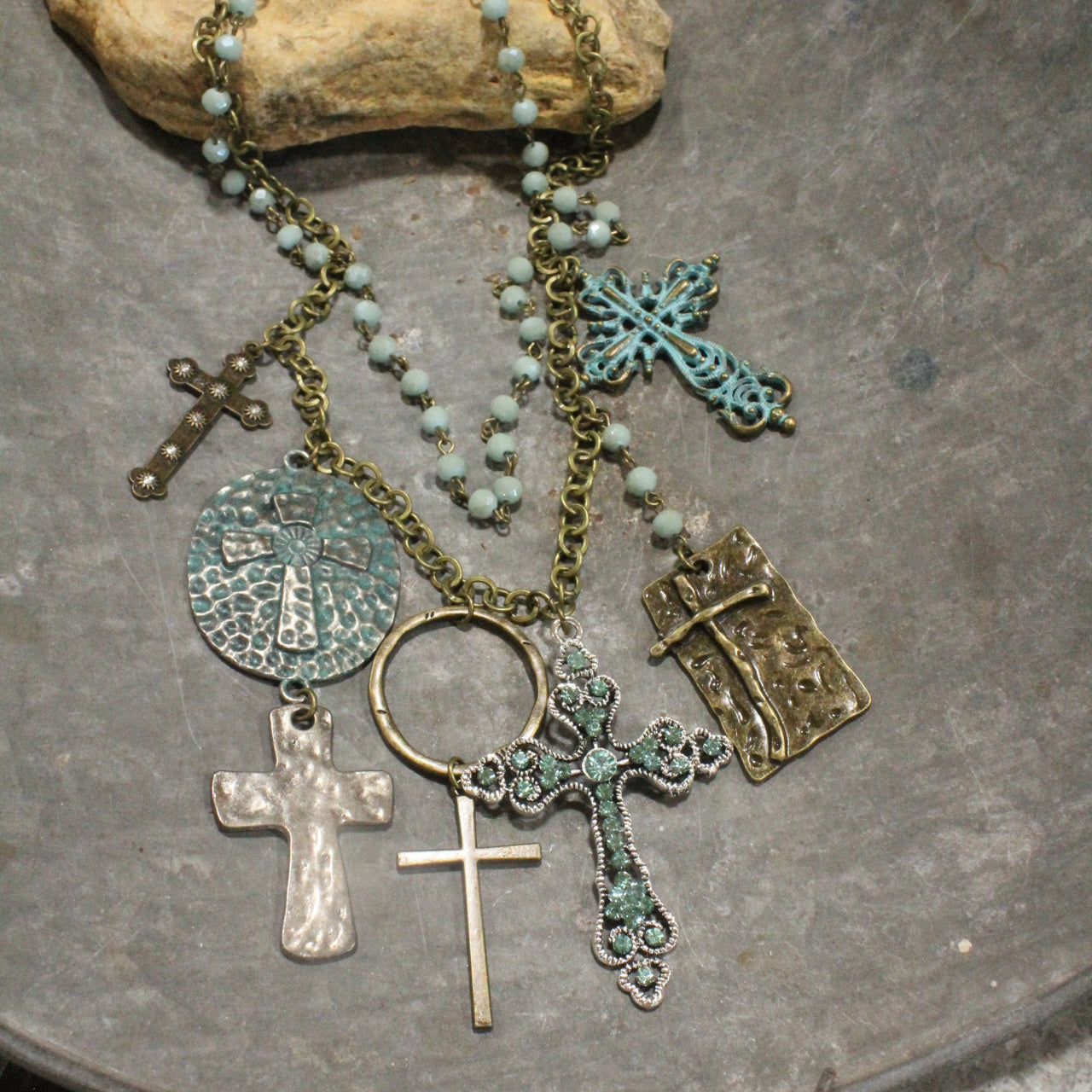 Forgiven Charm'd Mint Stone Cross Necklace