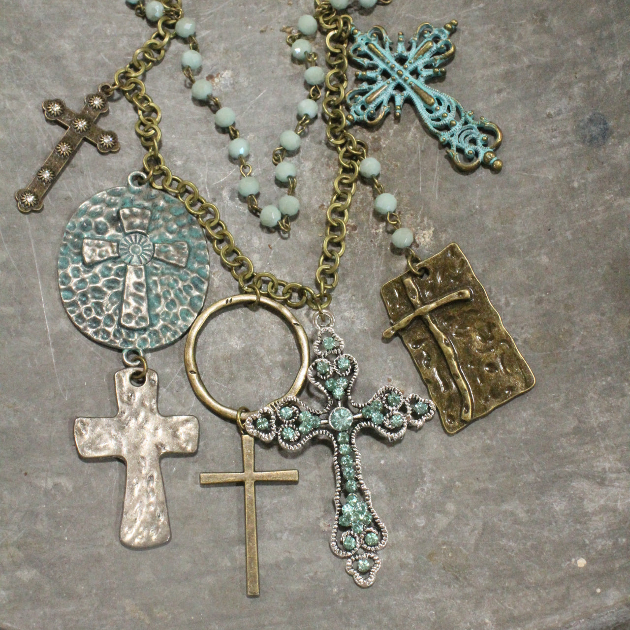 Forgiven Charm'd Mint Stone Cross Necklace
