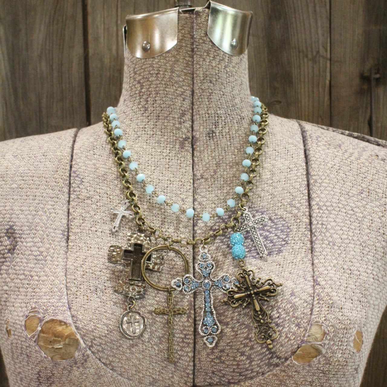 Forgiven Charm'd Blue Stone Cross Necklace