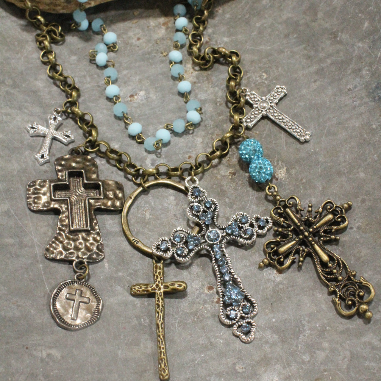 Forgiven Charm'd Blue Stone Cross Necklace