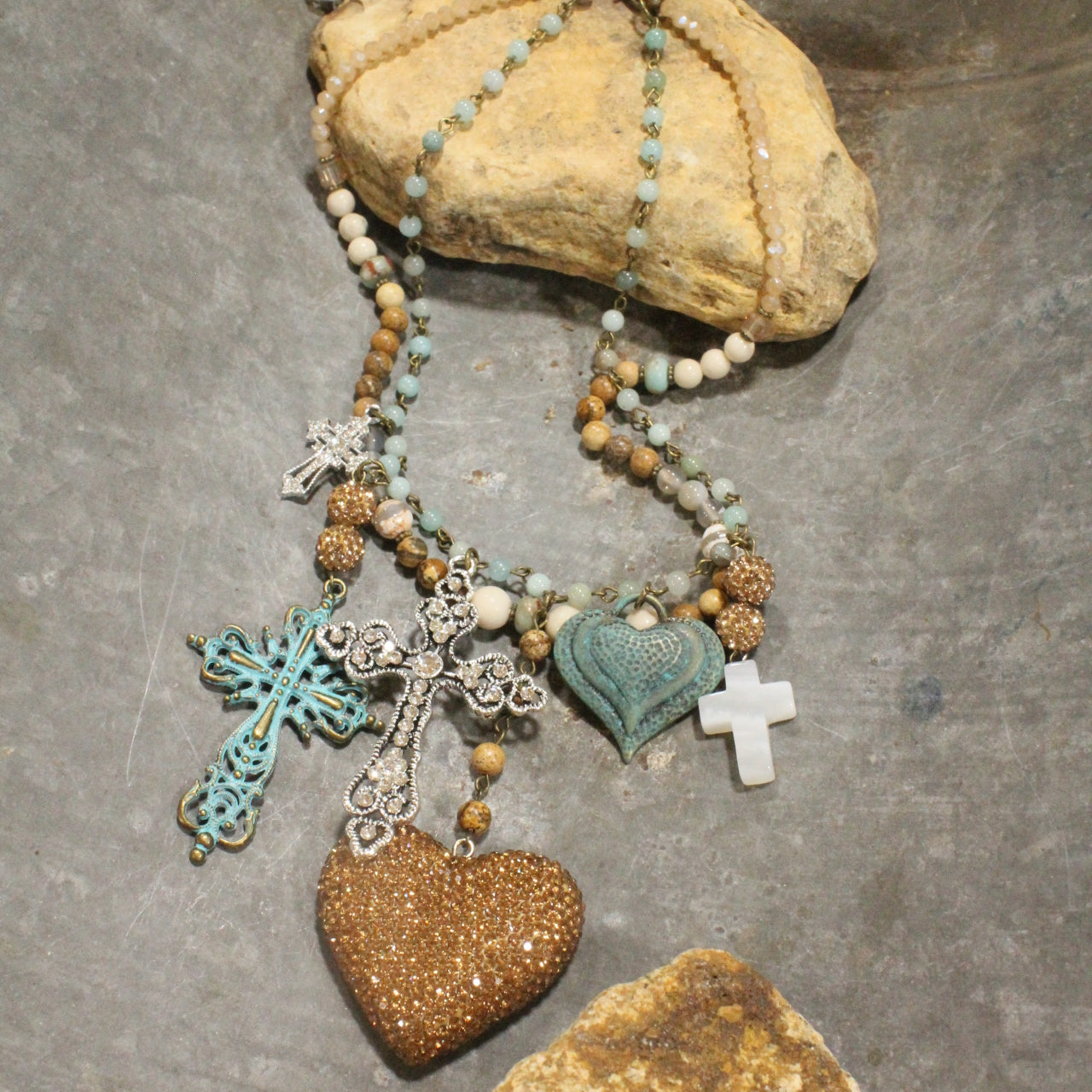 Faith, Hope, & Love Charm'd Mint Layered Necklace
