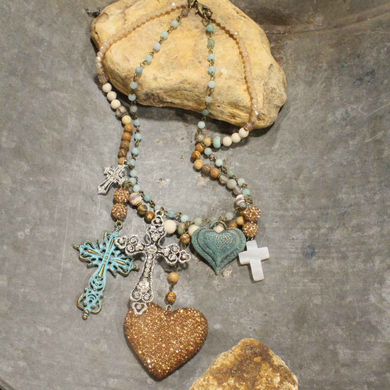 Faith, Hope, & Love Charm'd Mint Layered Necklace