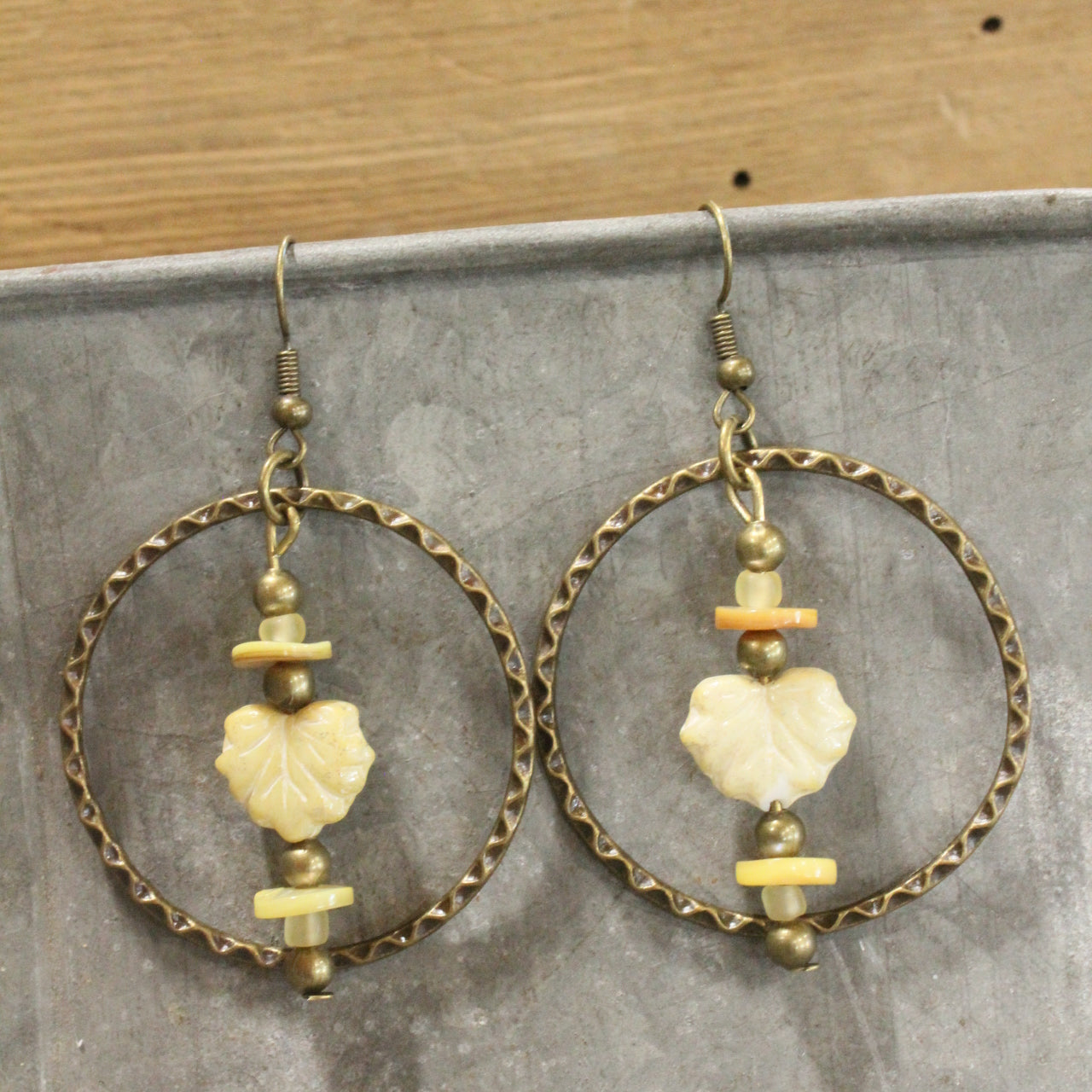 Peaceful Setting Fall Leaves Dangle Drop Earrings