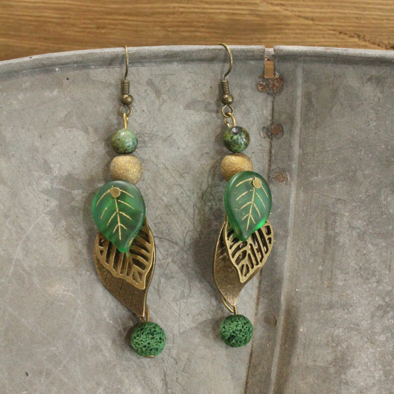 Shades Of Green Leaves Dangle Drop Earrings