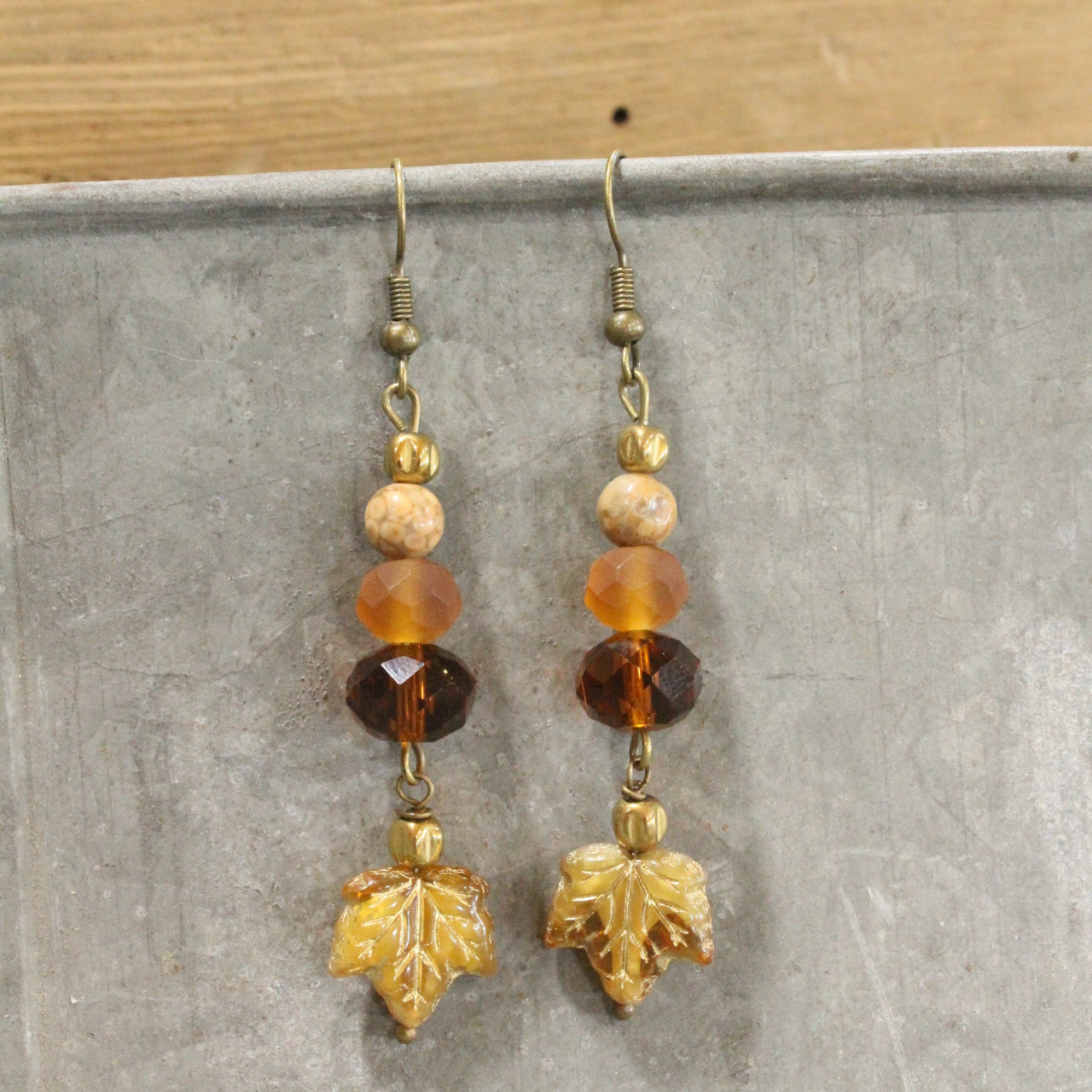 Amber Day Fall Leaves Dangle Drop Earrings