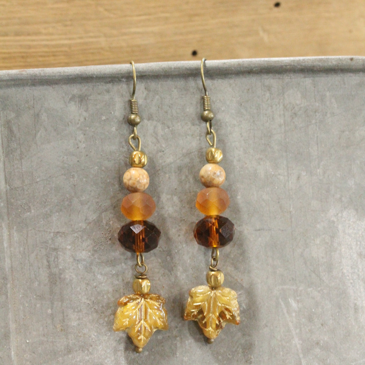 Amber Day Fall Leaves Dangle Drop Earrings