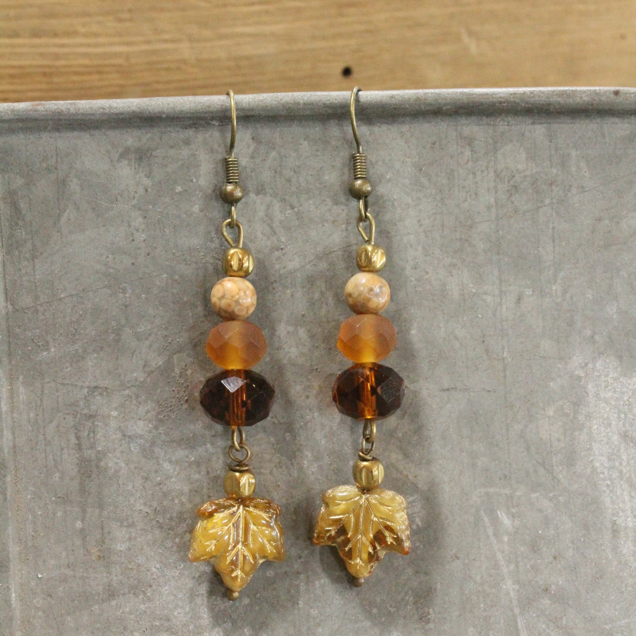 Amber Day Fall Leaves Dangle Drop Earrings
