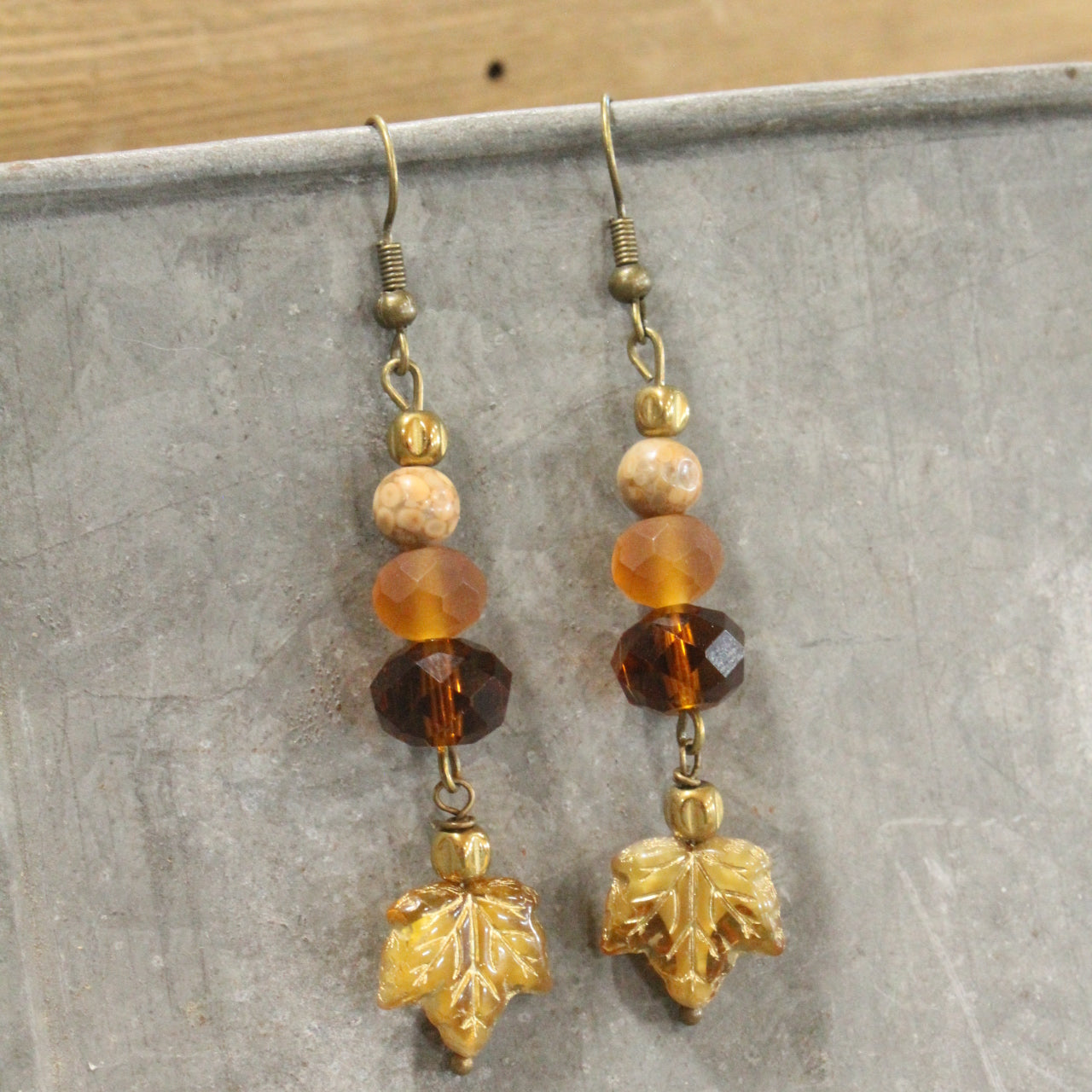 Amber Day Fall Leaves Dangle Drop Earrings