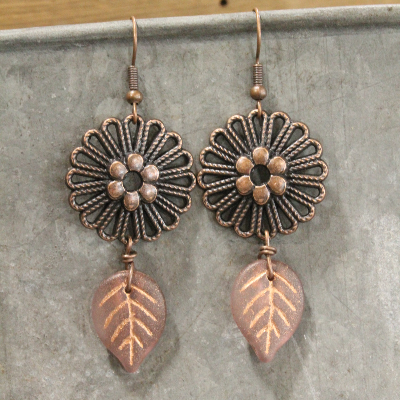 Copper Color Leaves Dangle Drop Earrings