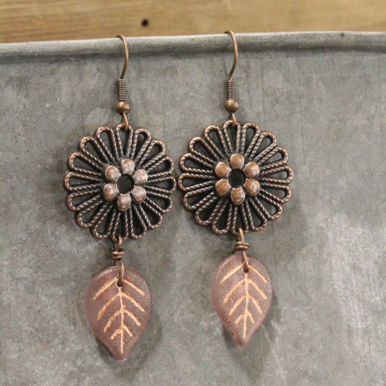Copper Color Leaves Dangle Drop Earrings