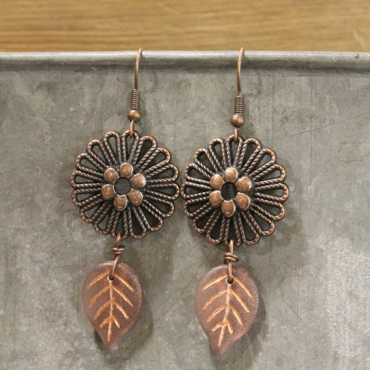 Copper Color Leaves Dangle Drop Earrings