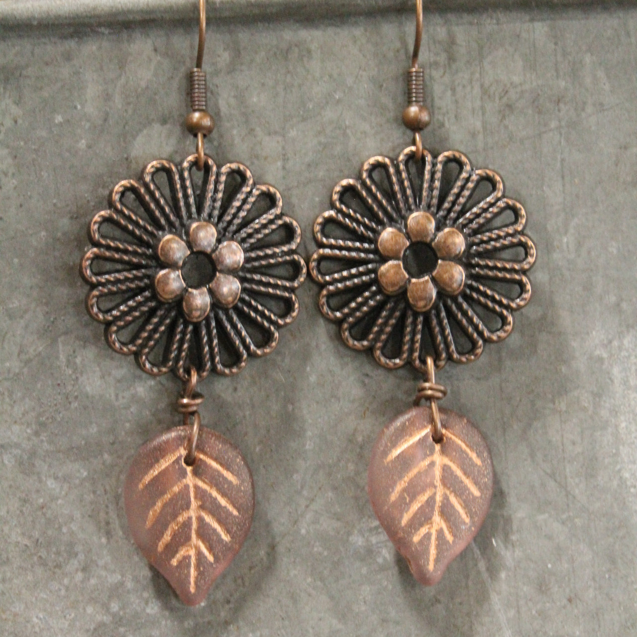 Copper Color Leaves Dangle Drop Earrings