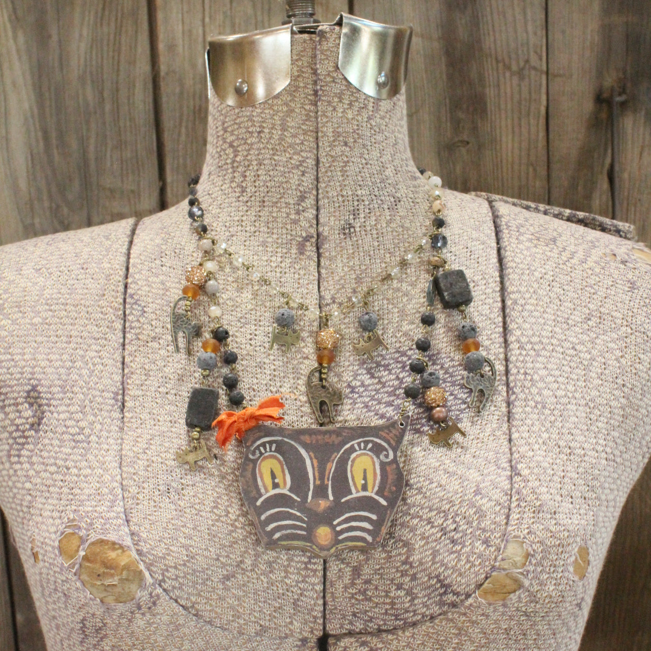 Vintage Scary Cat Charm'd Necklace
