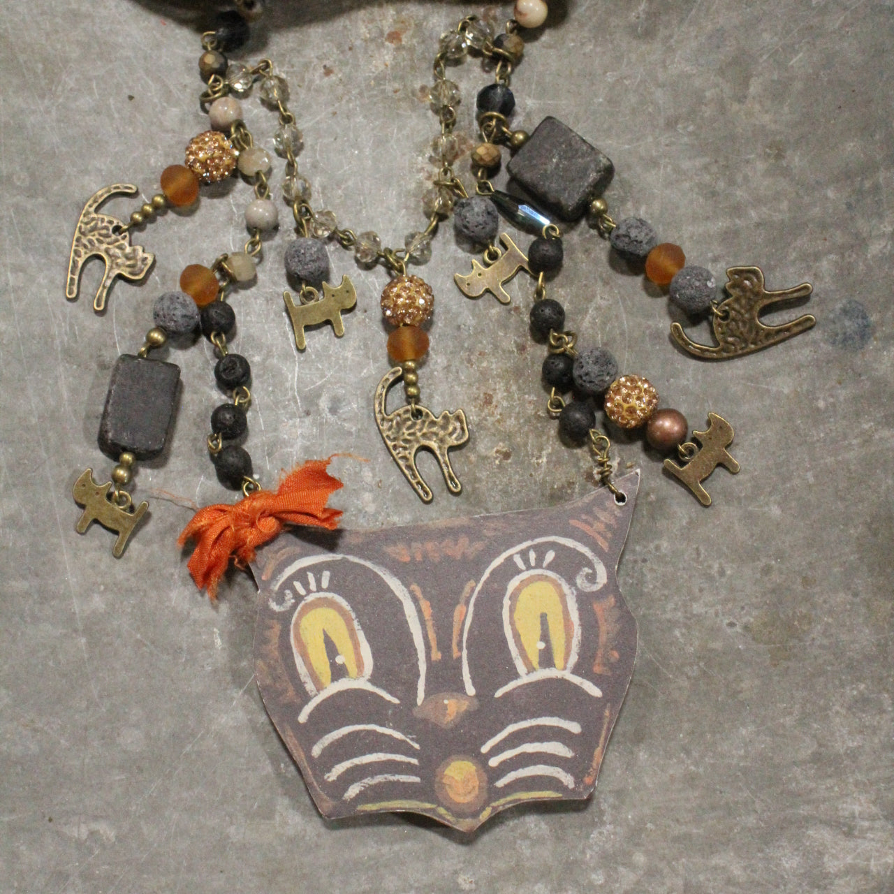 Vintage Scary Cat Charm'd Necklace