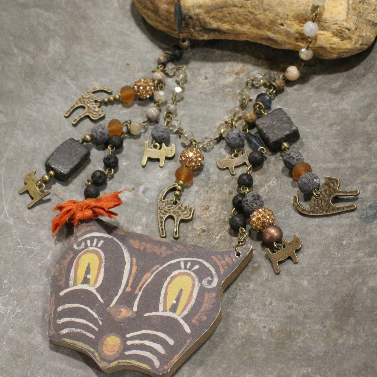 Vintage Scary Cat Charm'd Necklace