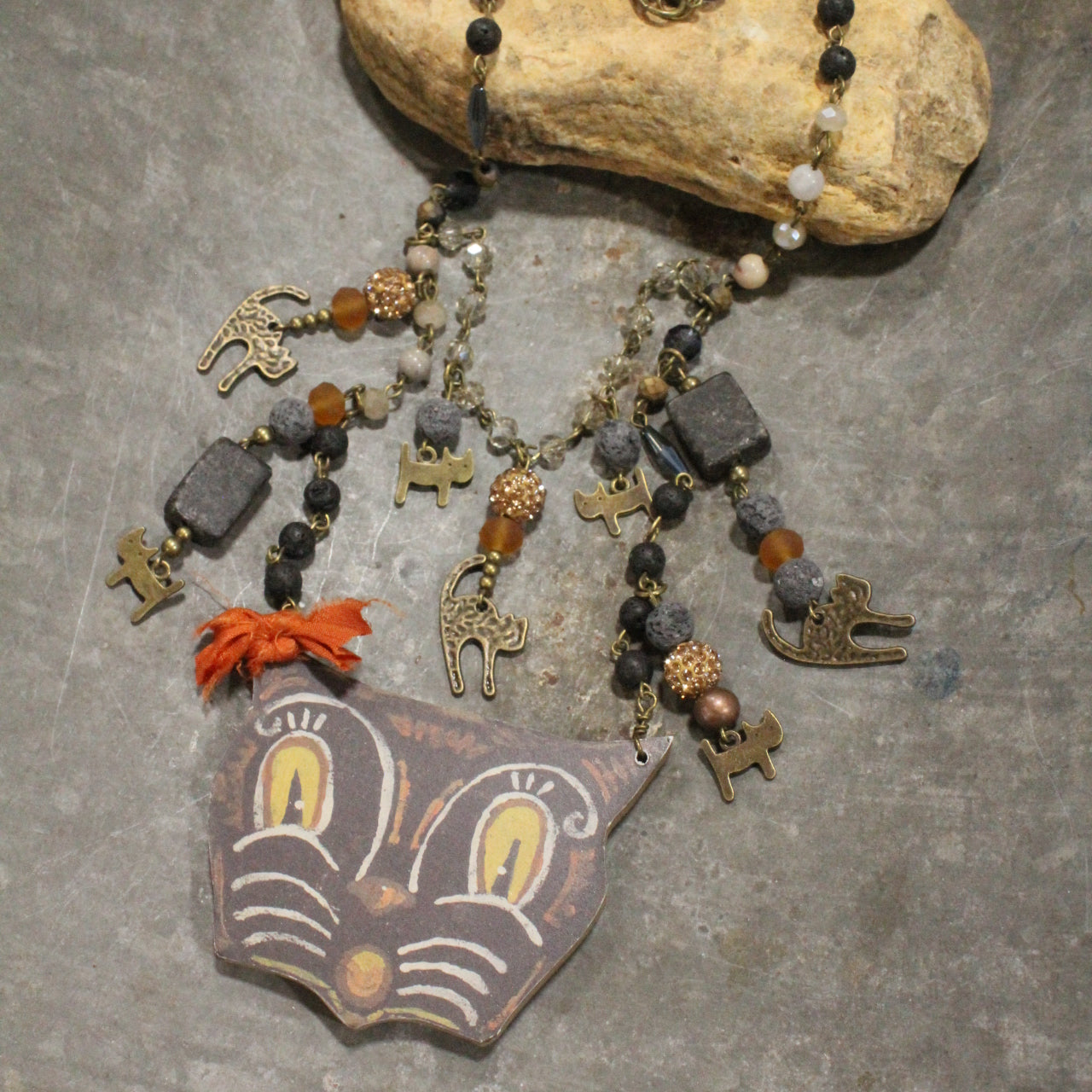 Vintage Scary Cat Charm'd Necklace