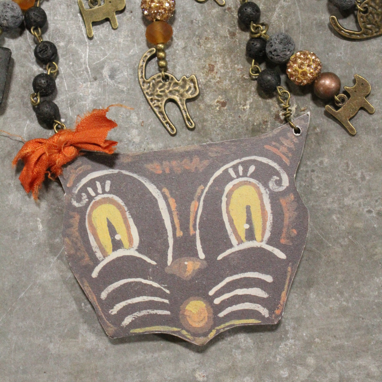Vintage Scary Cat Charm'd Necklace