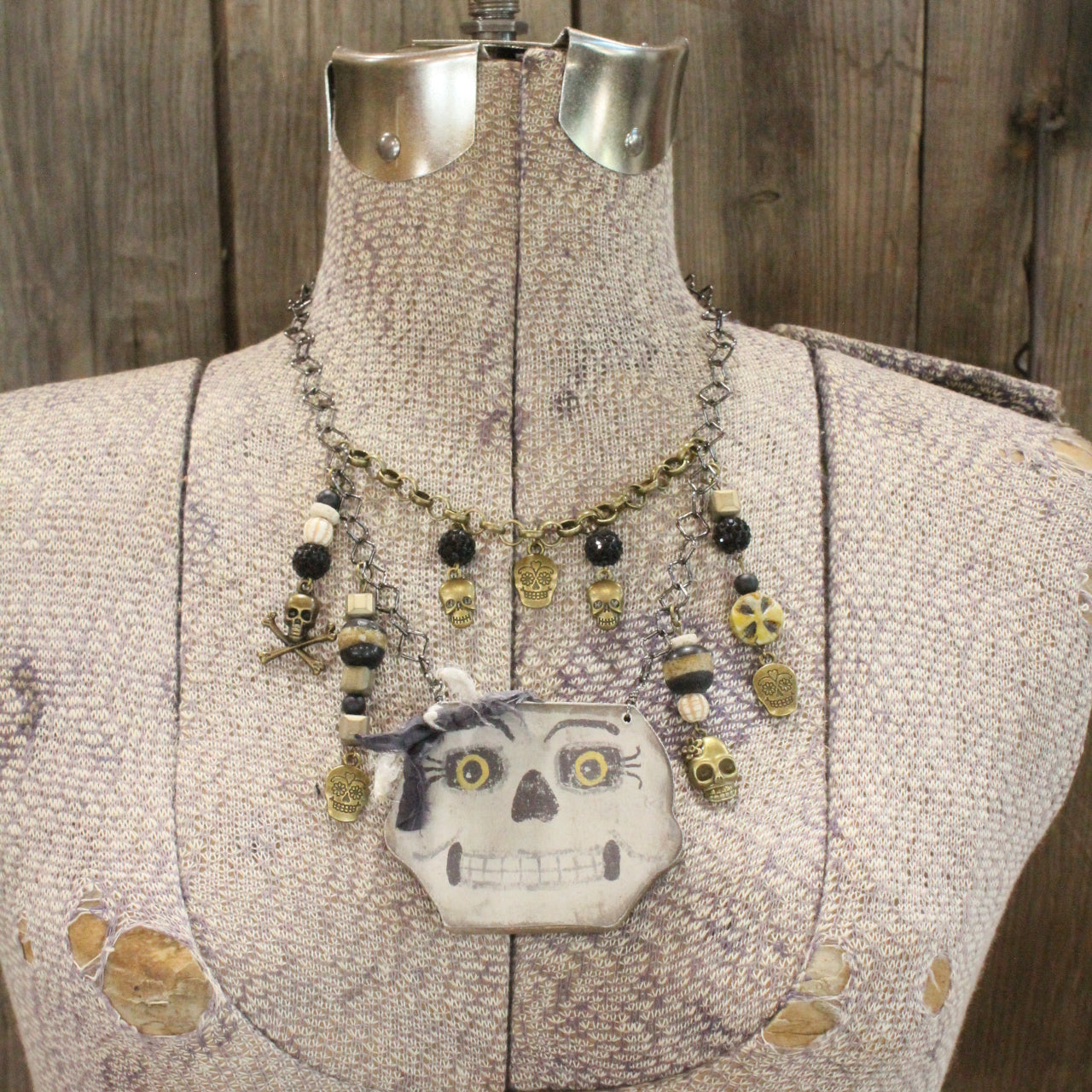 Vintage Scary Skeleton Charm'd Necklace