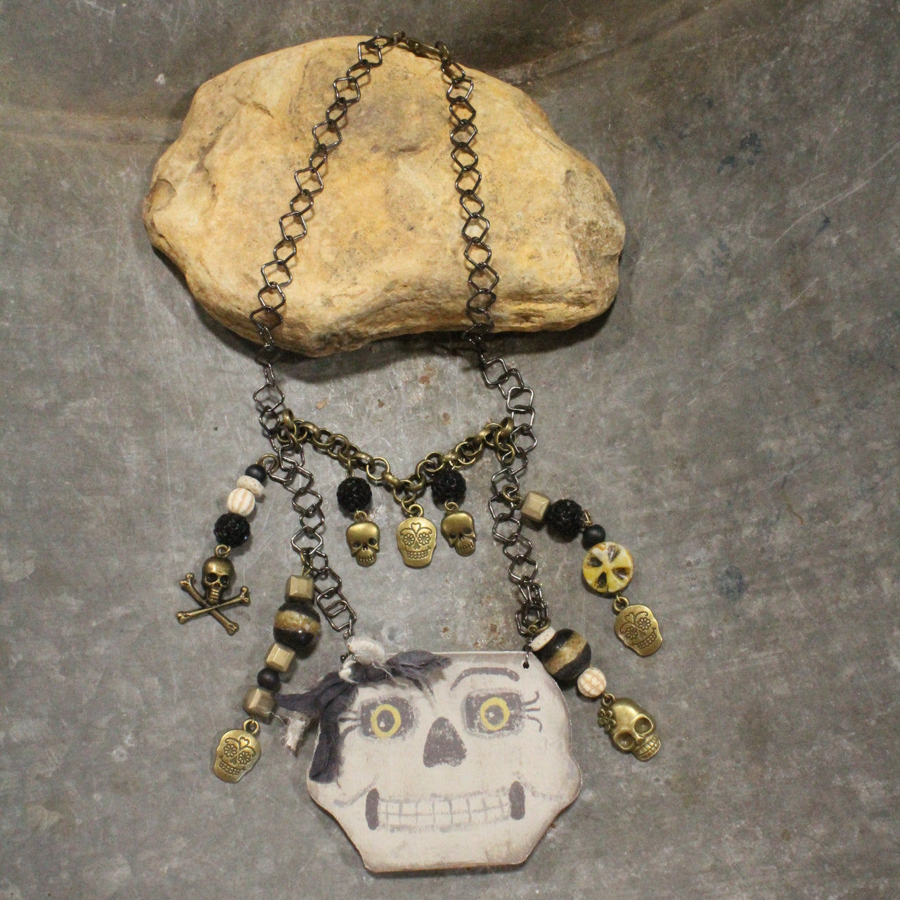 Vintage Scary Skeleton Charm'd Necklace