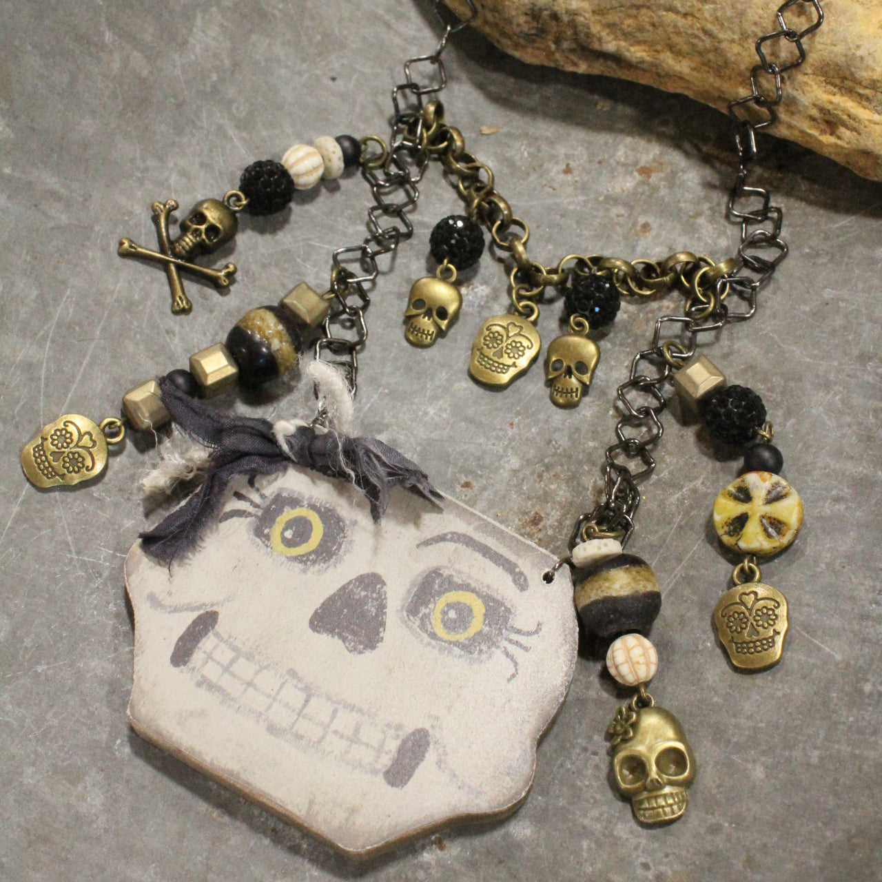 Vintage Scary Skeleton Charm'd Necklace