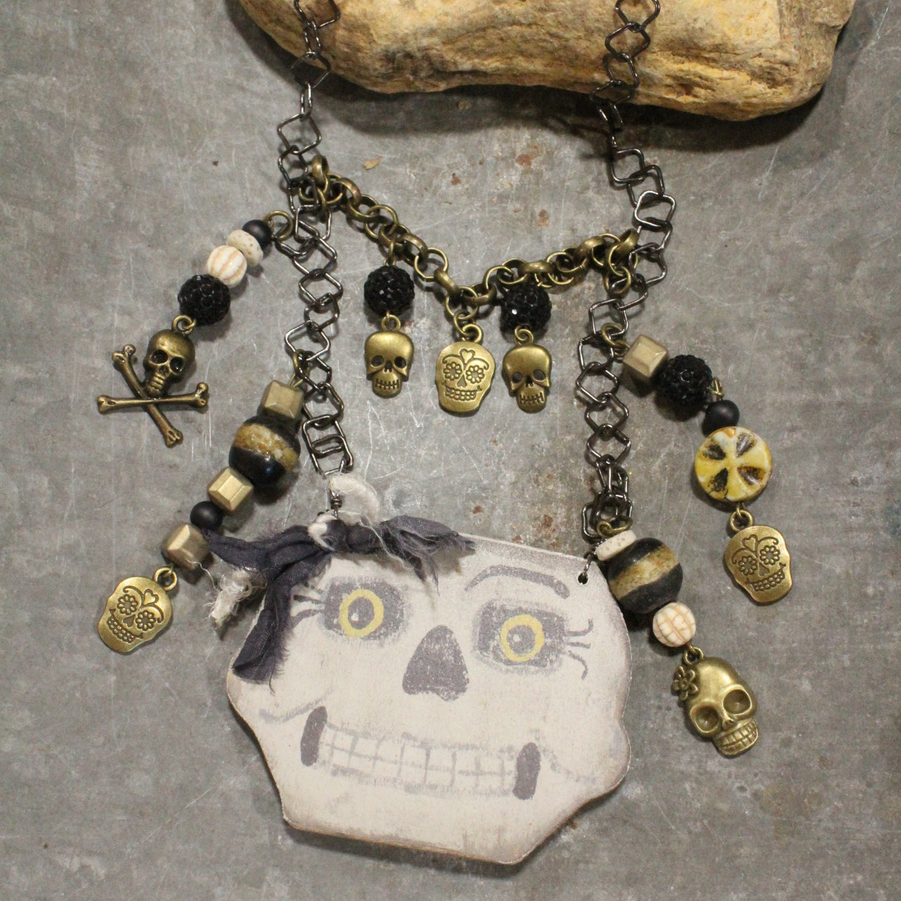 Vintage Scary Skeleton Charm'd Necklace