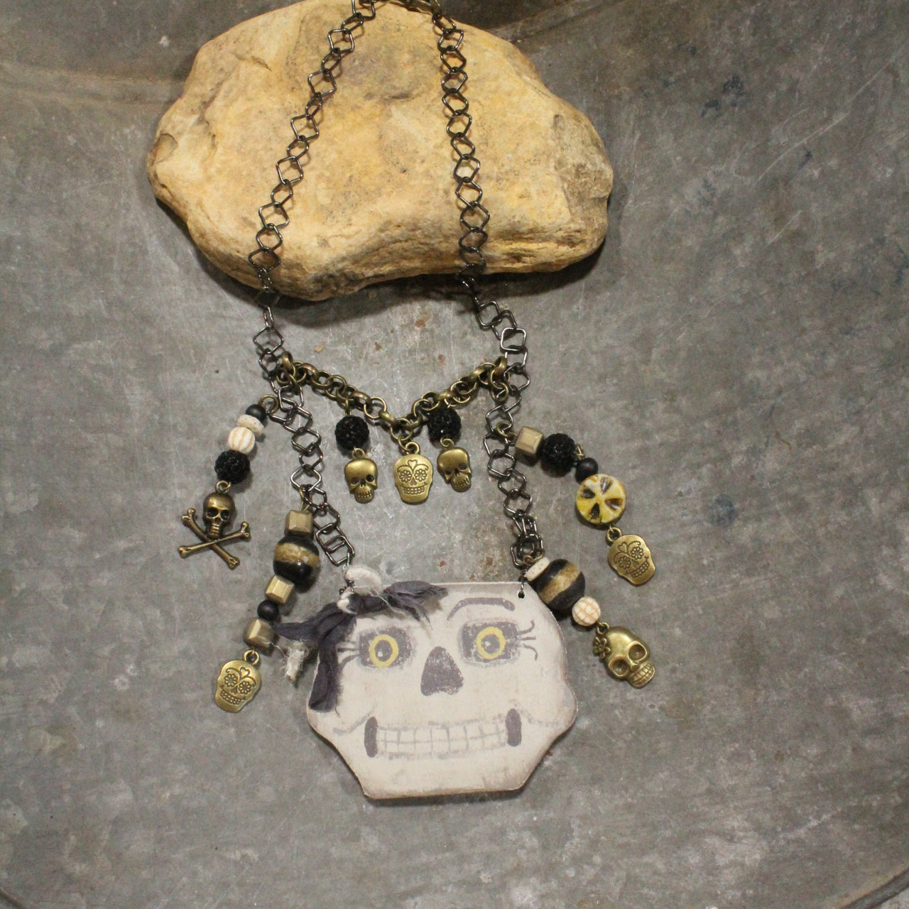 Vintage Scary Skeleton Charm'd Necklace