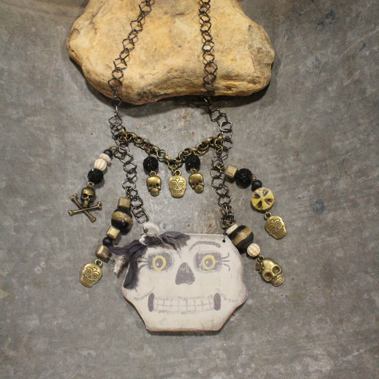 Vintage Scary Skeleton Charm'd Necklace