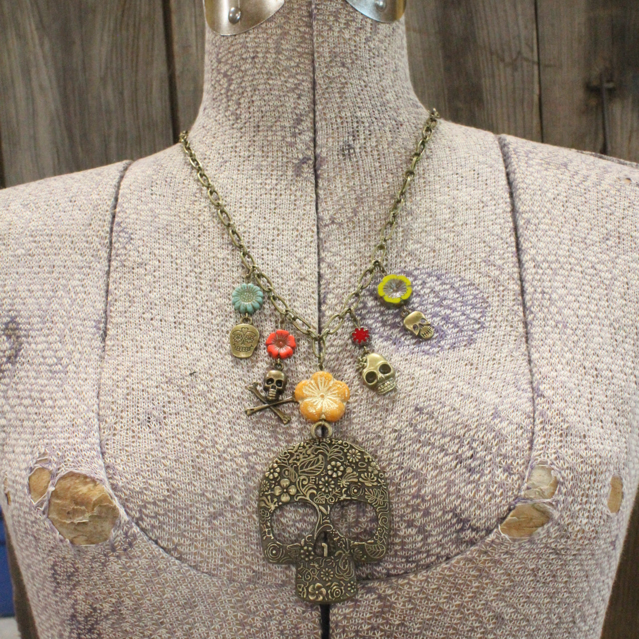 Day Of The Dead Skull Charm'd Necklace