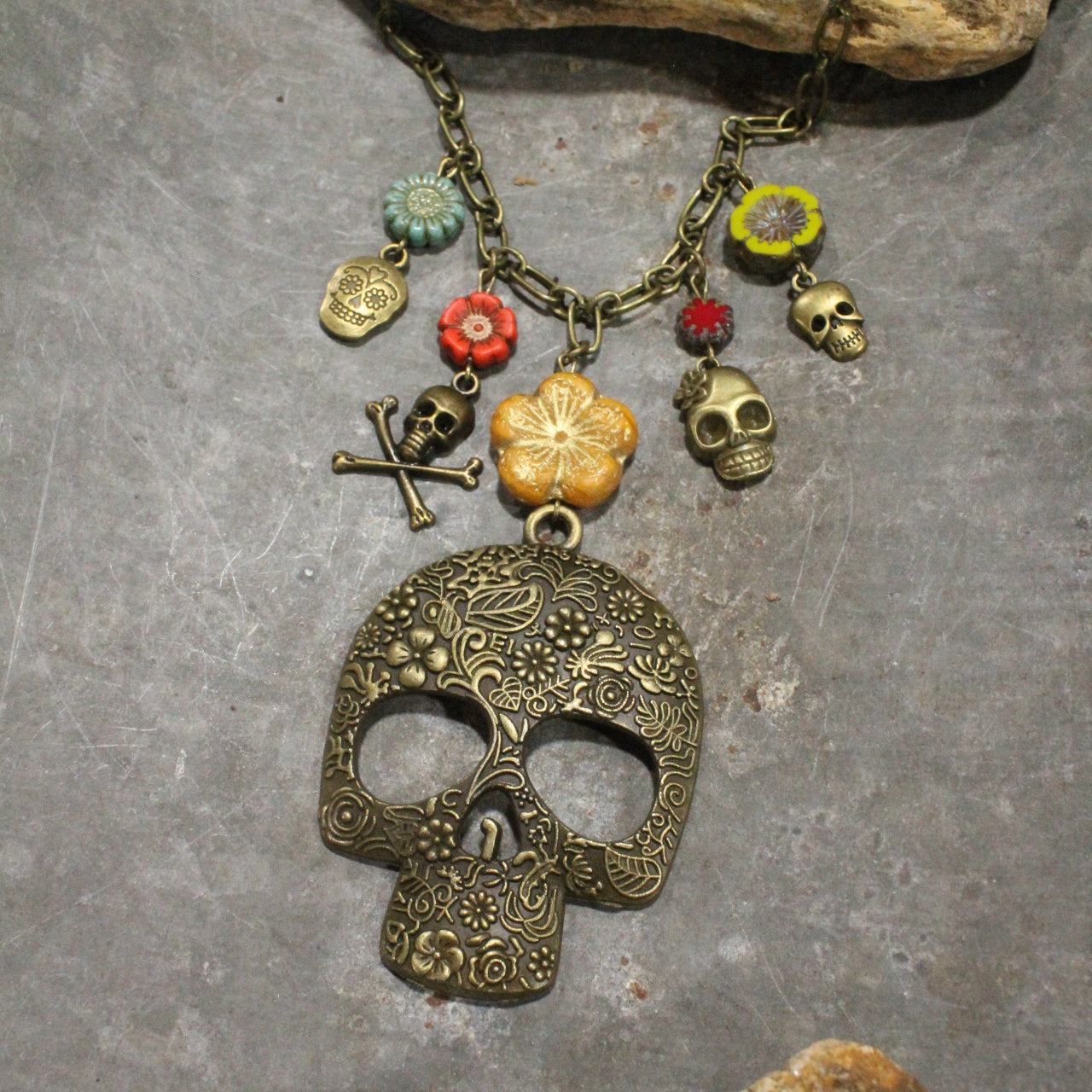 Day Of The Dead Skull Charm'd Necklace
