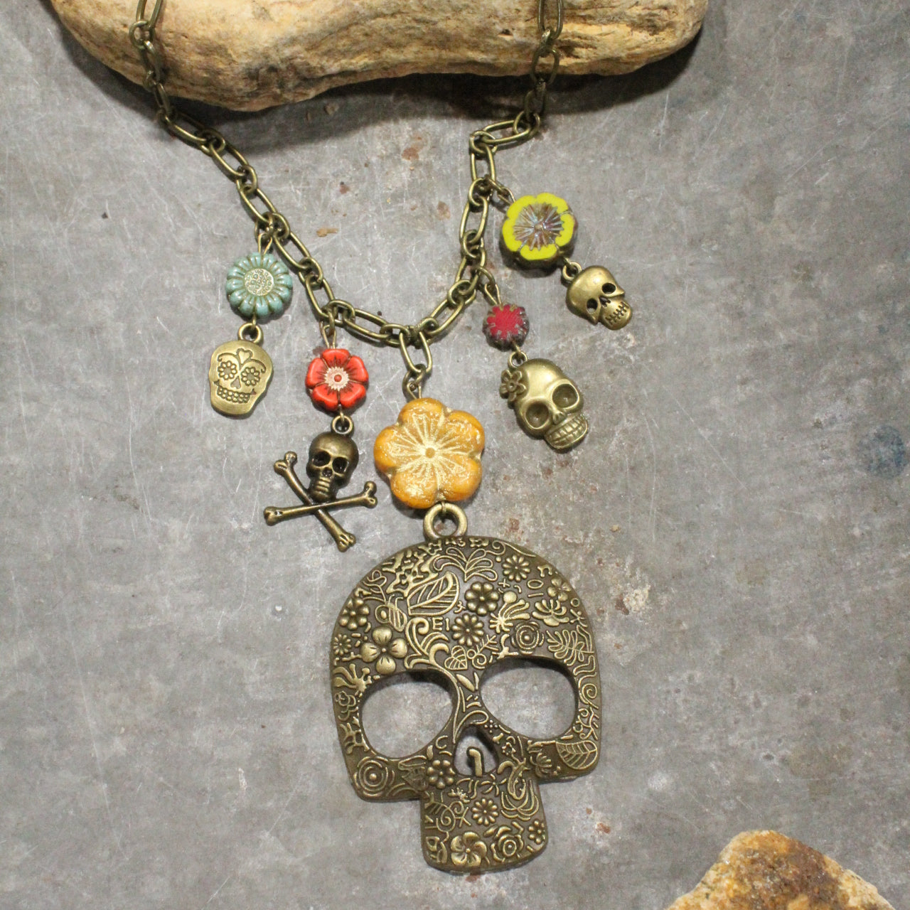 Day Of The Dead Skull Charm'd Necklace