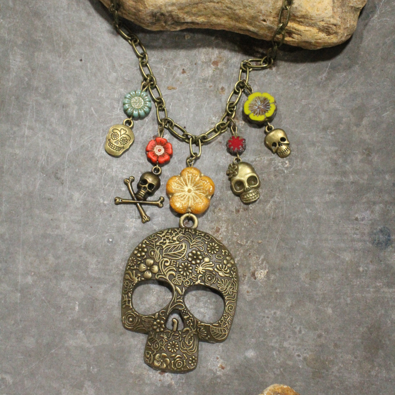 Day Of The Dead Skull Charm'd Necklace