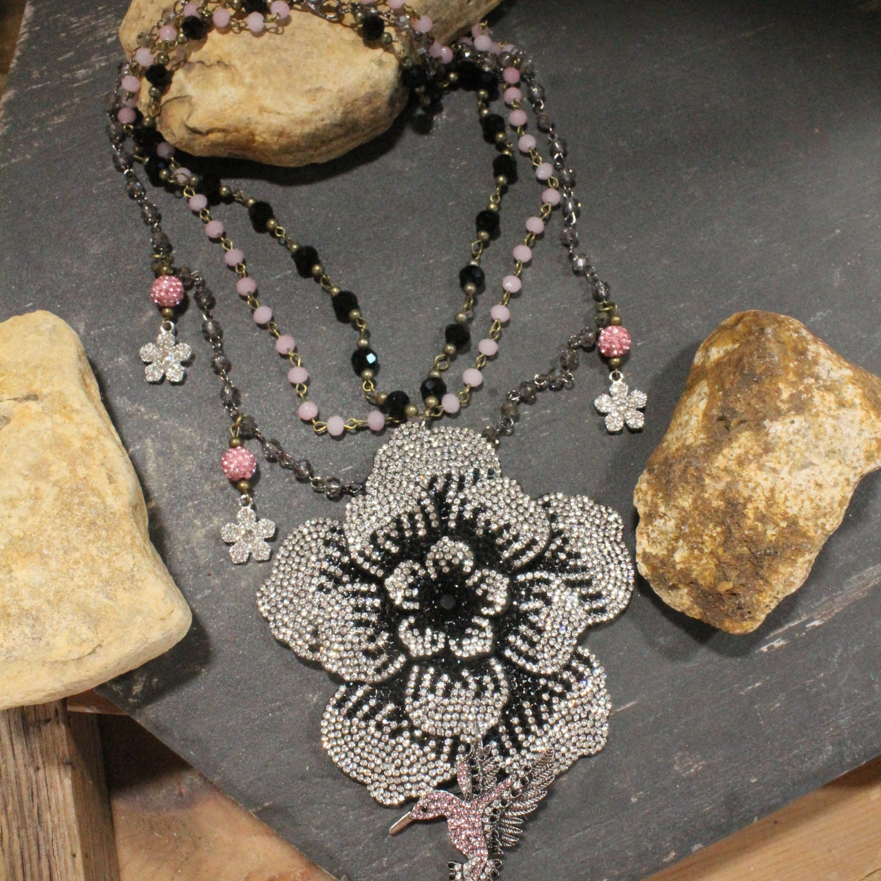 Power In The Flower Classic Pink Humming Bird Layered Necklace