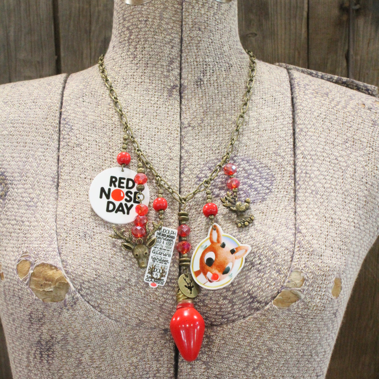 Red Nose Day Reindeer Charm'd Necklace