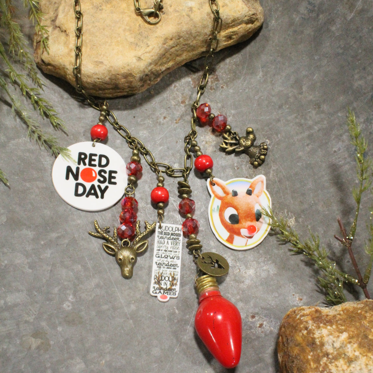 Red Nose Day Reindeer Charm'd Necklace